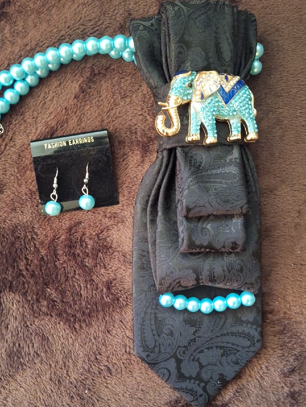 Stacy Adams Upcycled Necktie Necklace & Matching Earrings